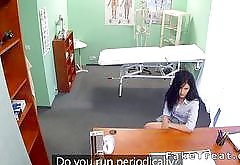 Sexy brunette patient bent over banged in fake hospital