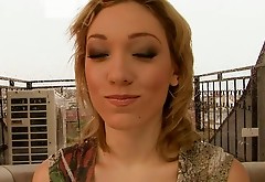 Pale blond gal LILY LABEAU undresses and gets ready to play with sex toy