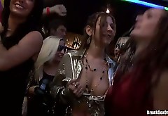Disco bitches show off their big jugs on the dance floor