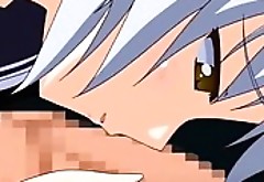 Stunning hentai school girl licking shaft in close-up