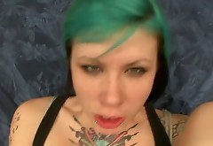 Bootylicious slutty green haired emo nympho is ready to be fucked rough