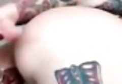 full of tattoos masturbating redhead