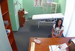 Hot busty brunette babe needs immediate attention from her doctor