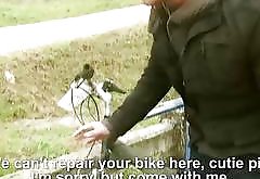 Cyclist teen Anina gets fucked by pervs