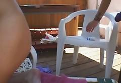 Hot bitch Drew Hurlie and her horny friend with nice butt have sex in the yard