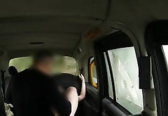 Brunette gets a splash of cum on her belly by a driver