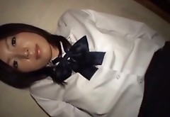 Cute Japanese student Mayu Tamoto spins on the floor joyfully
