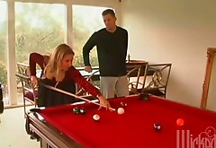 Busty blonde gets fucked hard on a billiard table
