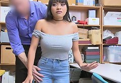 Shoplifting chick Aryana Amatista is punished by one kinky dude in the back room